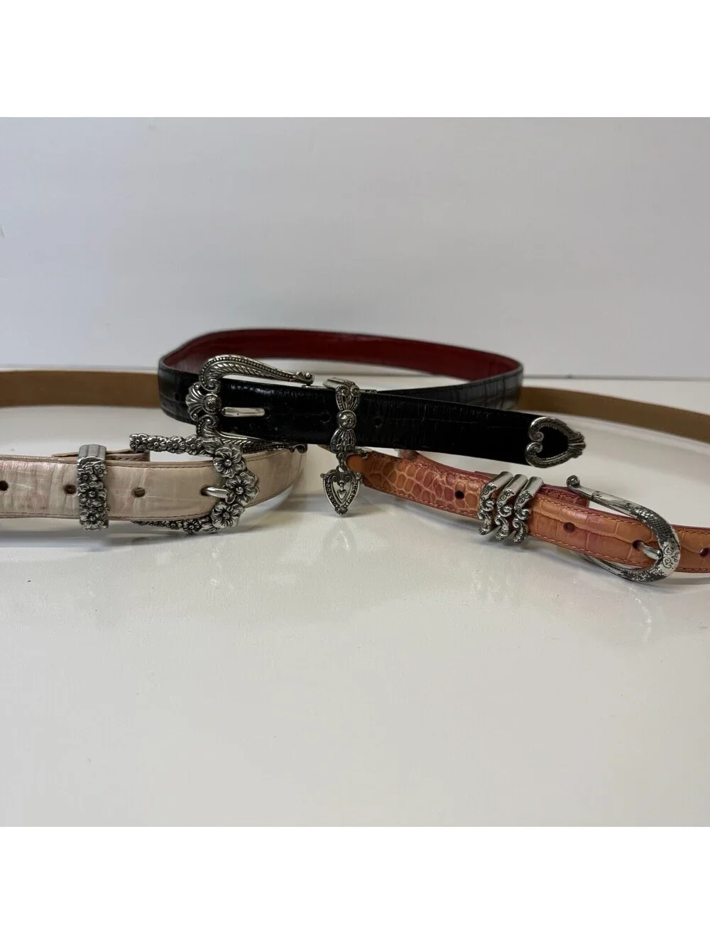 Vintage Lot Brighton Belt 30 M Heart Reversible Red Black Pink Leather Silver